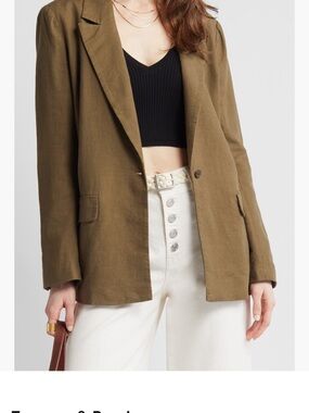 Treasure & Bond Olive Blazer Jacket- Oversized Linen fully lined. Size large